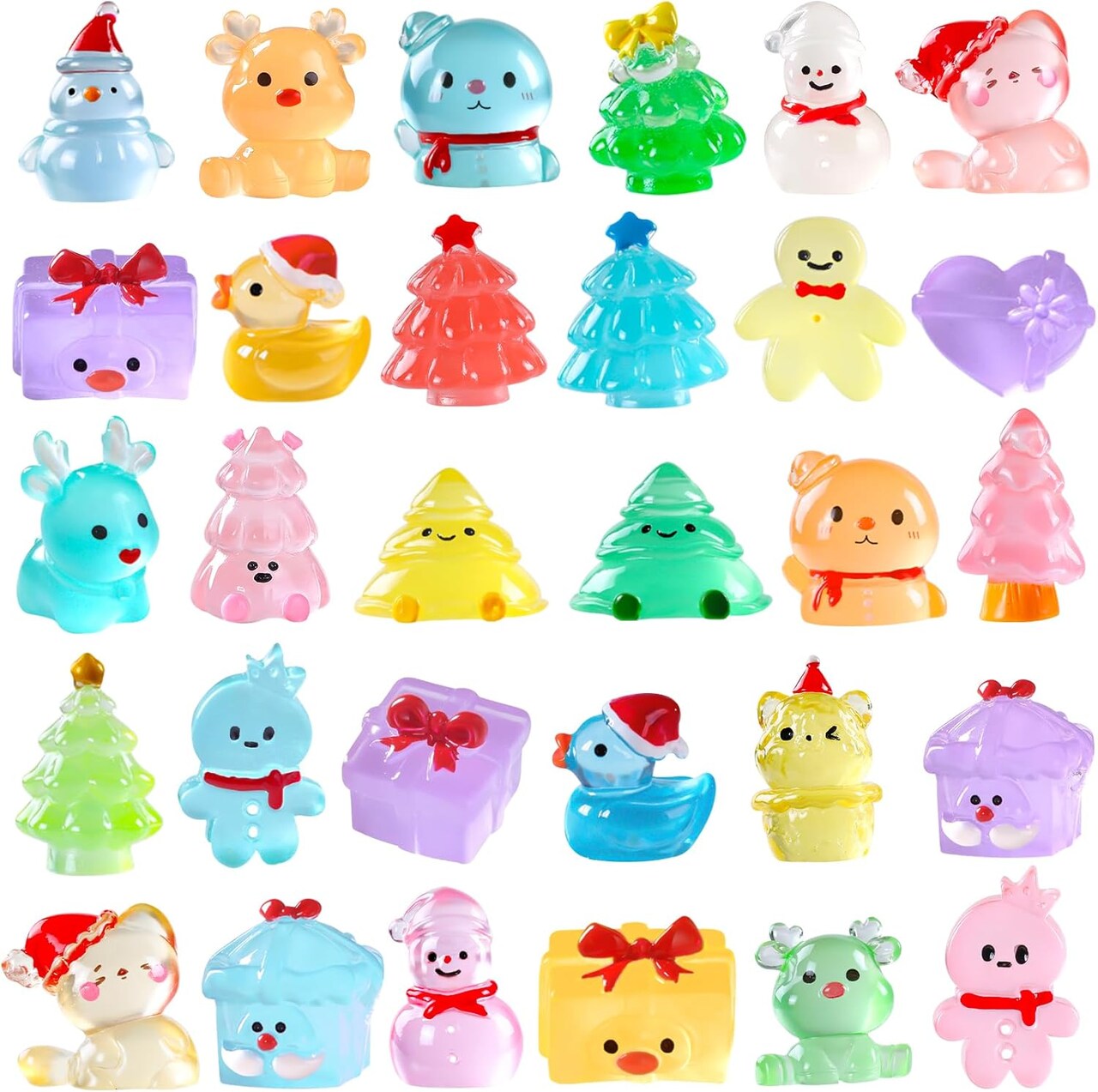 40PCS Mini Christmas Luminous Figurines 40 Styles Christmas Resin Miniatures Glow